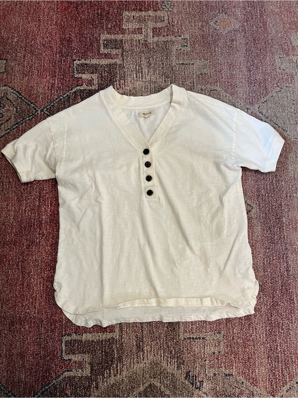 Madewell v neck short sleeve 3 button jersey knit tee in cream xs/small